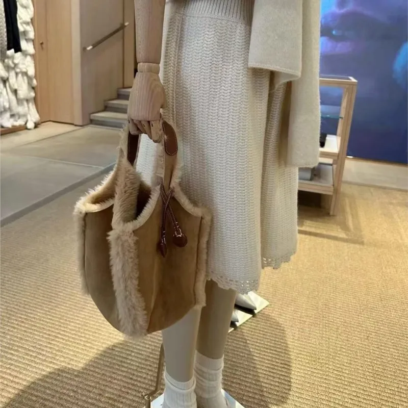 JIAERDI Vintage Khaki Plush Bucket Handbag Women Matte Large Capacity Shoulder Bags Ladies Fashion Casual Versatile Handbag 2025