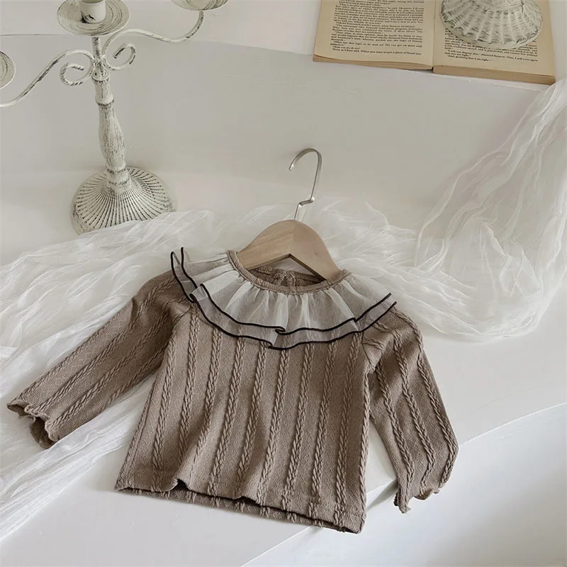Baby Bottoming Shirt 0-2T Toddler Girls Double Layered Mesh Lapel Undershirts Infant Blouse kids bottoming shirt