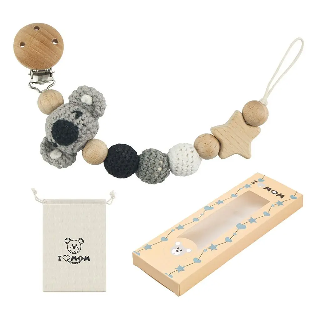 Beech Wood Pacifier Clip with Storage Bag for Baby