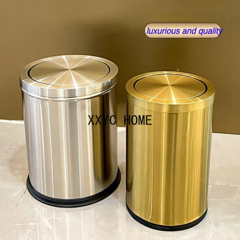 

15L Luxurious Gold Trash Can Swing Lid Rolling Cover Living Room Bathroom Kitchen Cleaning Dustbin Odor Proof Waste Bucket Hotel