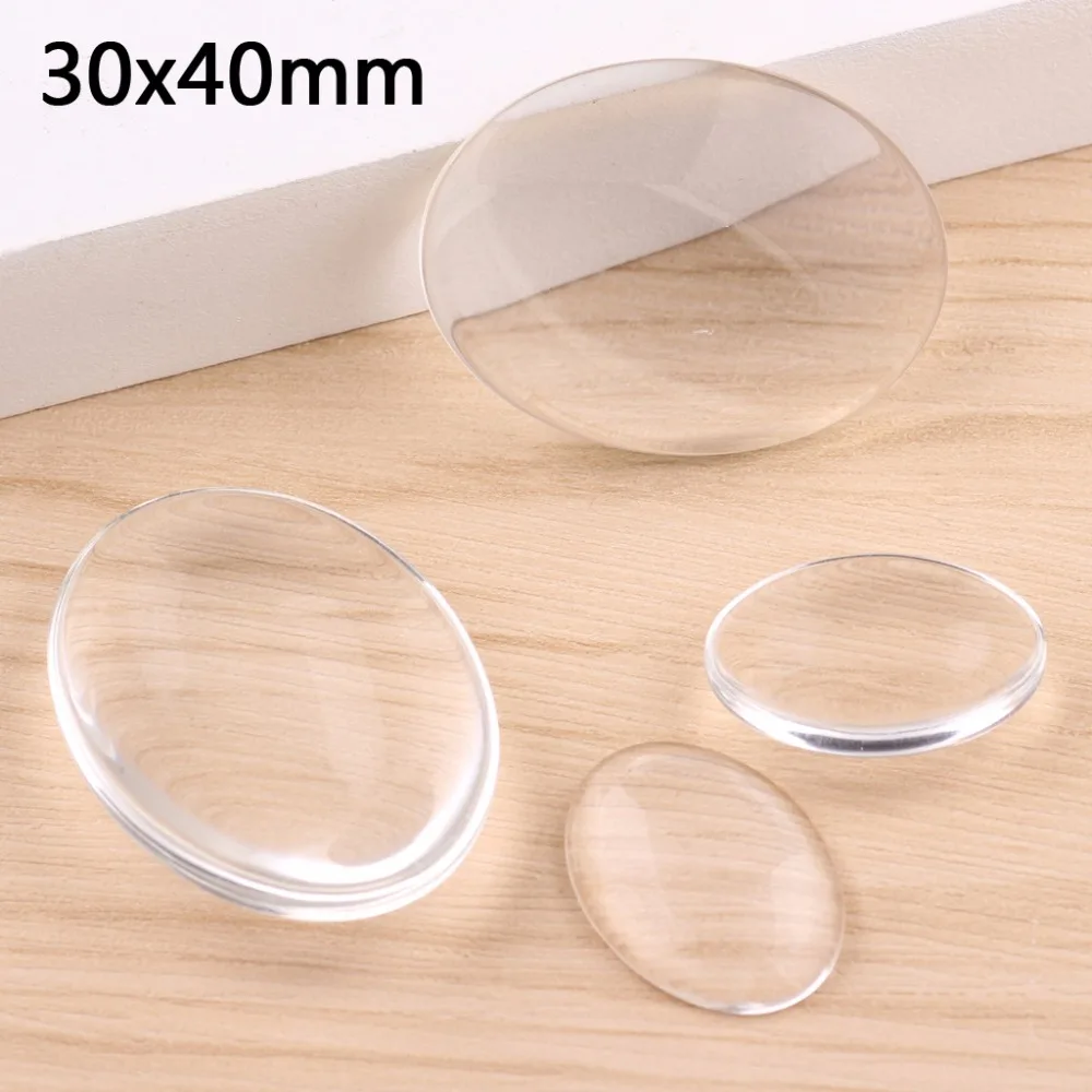 100pcs/Lot 30x40mm High Quality Flat Back Transparent Clear Domed Oval Glass Cabochon Jewelry Accessories For DIY Jewelry Making