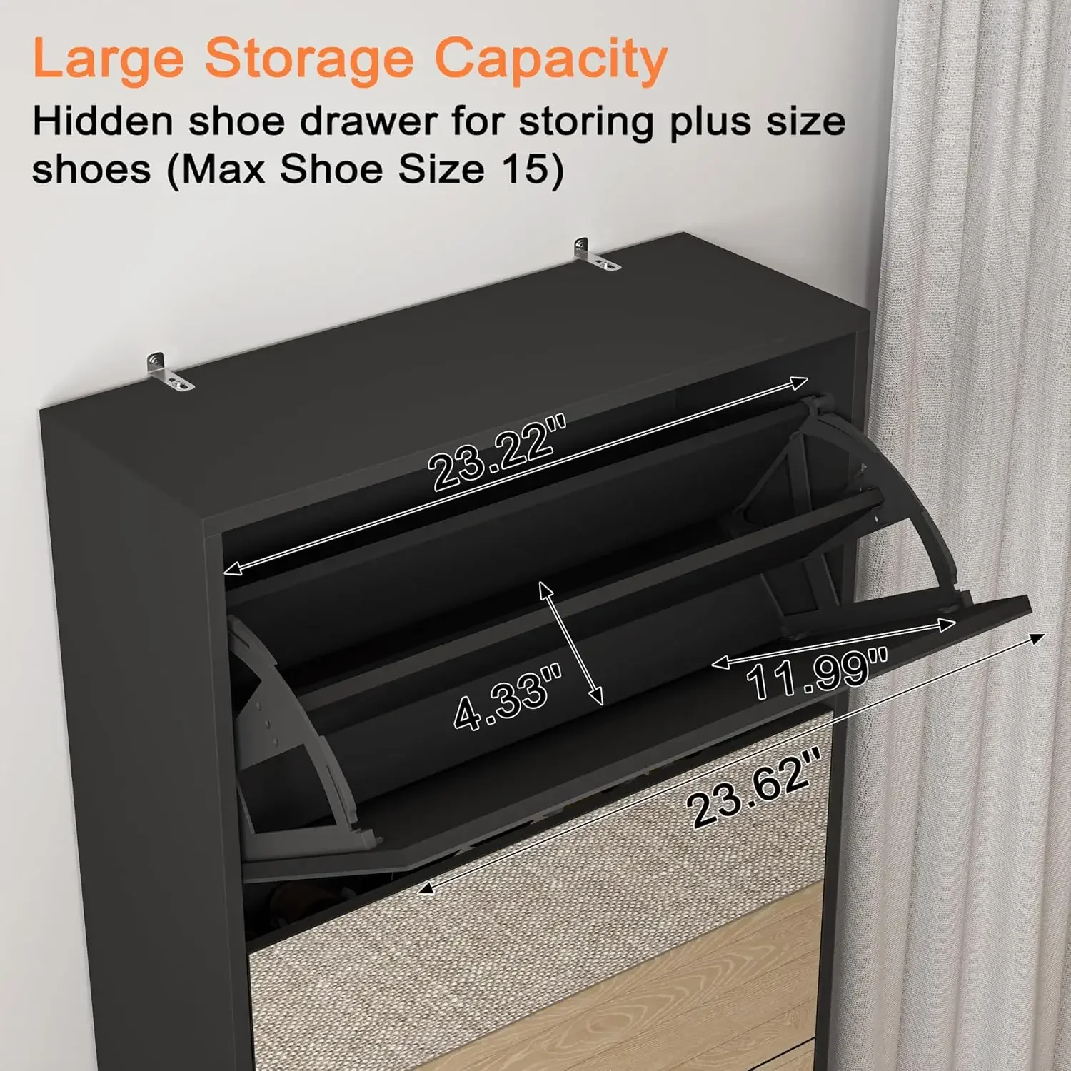 Shoe Storage Cabinet with Full Length Mirror, 30 Pairs & 5 Flip Drawer, Free Standing Shoe Rack Cabinet, Narrow Shoes Organizer