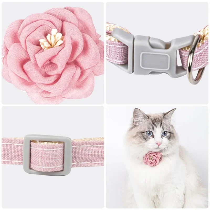 Cat Collar Adjustable Bow Tie Cat Flower Collar Safety Button Tie Necklace Puppy and Cat Gift Pet Accessories Puppy Collar images - 6