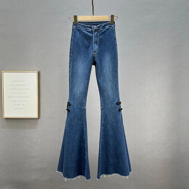 denim Flared Jeans for Women 2022 Spring New Elastic High Waist Slim Fit Dark Blue Bootcut Trousers Harajuku Denim Pants Female Jean wide leg jeans