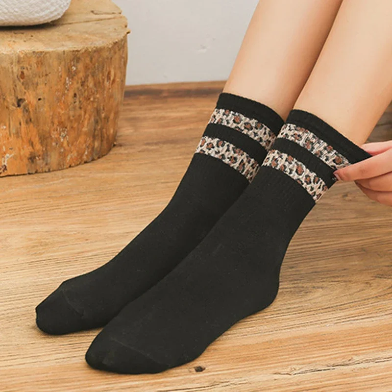 

Winter Comfortable Leopard Trend Women Sock Stylish Casual Breathable Striped Short Blend Elastic Warm Wear Non-mainstream Girl