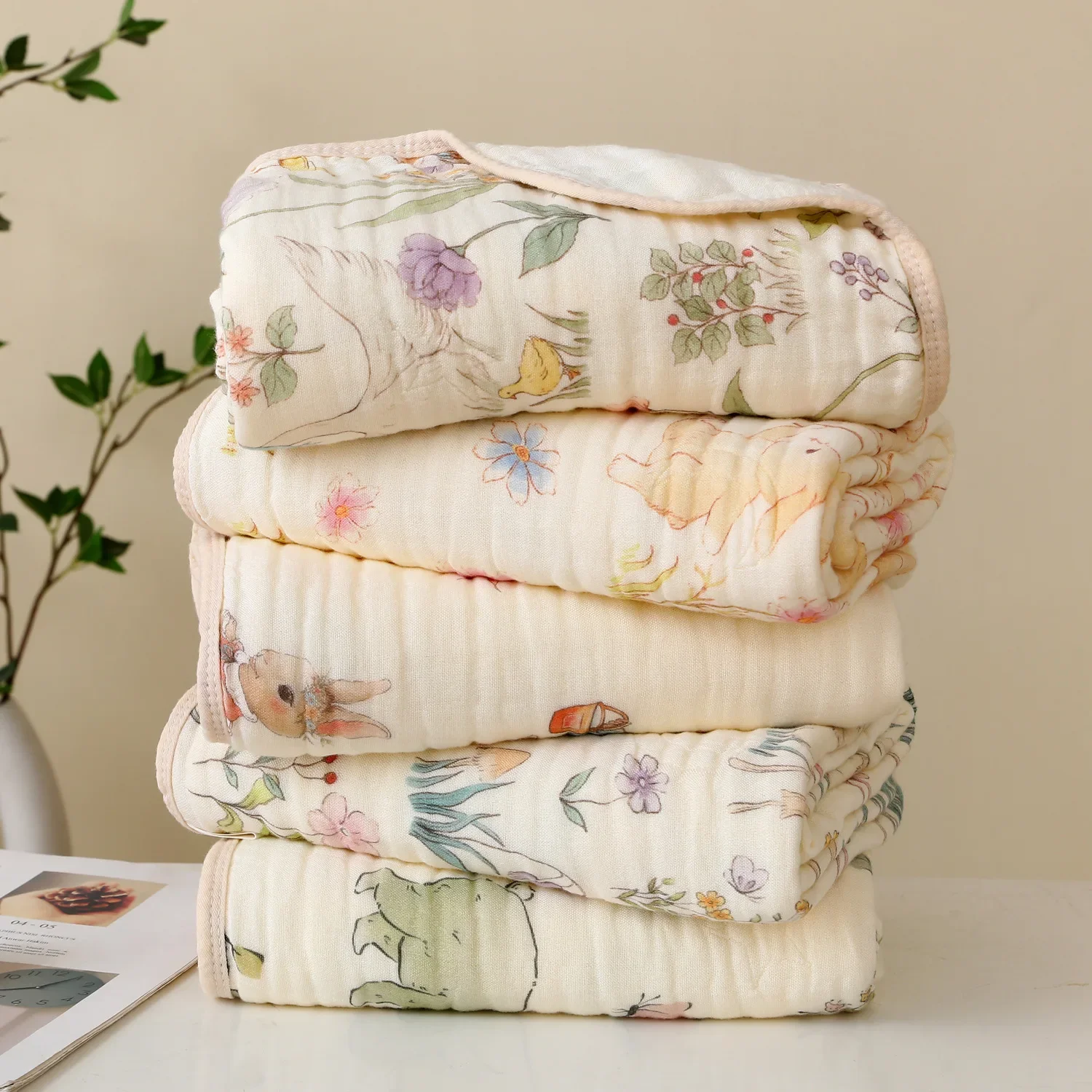 Double Crepe Baby Blankets Newborn Muslin Cotton Gauze Quilt Print Swaddle Blanket Kids Bedding Stroller Cover 2