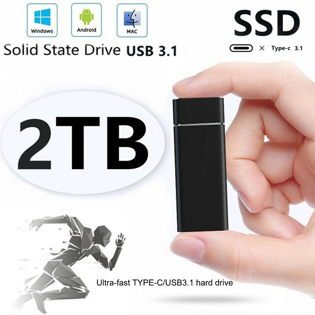 Mini Portable External  Mobile Solid State Drive 500GB ssd1TB ssd2TB 4TB  Hard Disk for PC Laptop Computer type-c and usb3.1