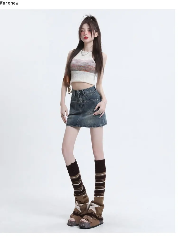 

2023 Summer Korean Y2K Style Harajuku High Waist Street Style Jeans Skirts Women's Sexy Slim Fit Hotsweet Blue Denim Skirt