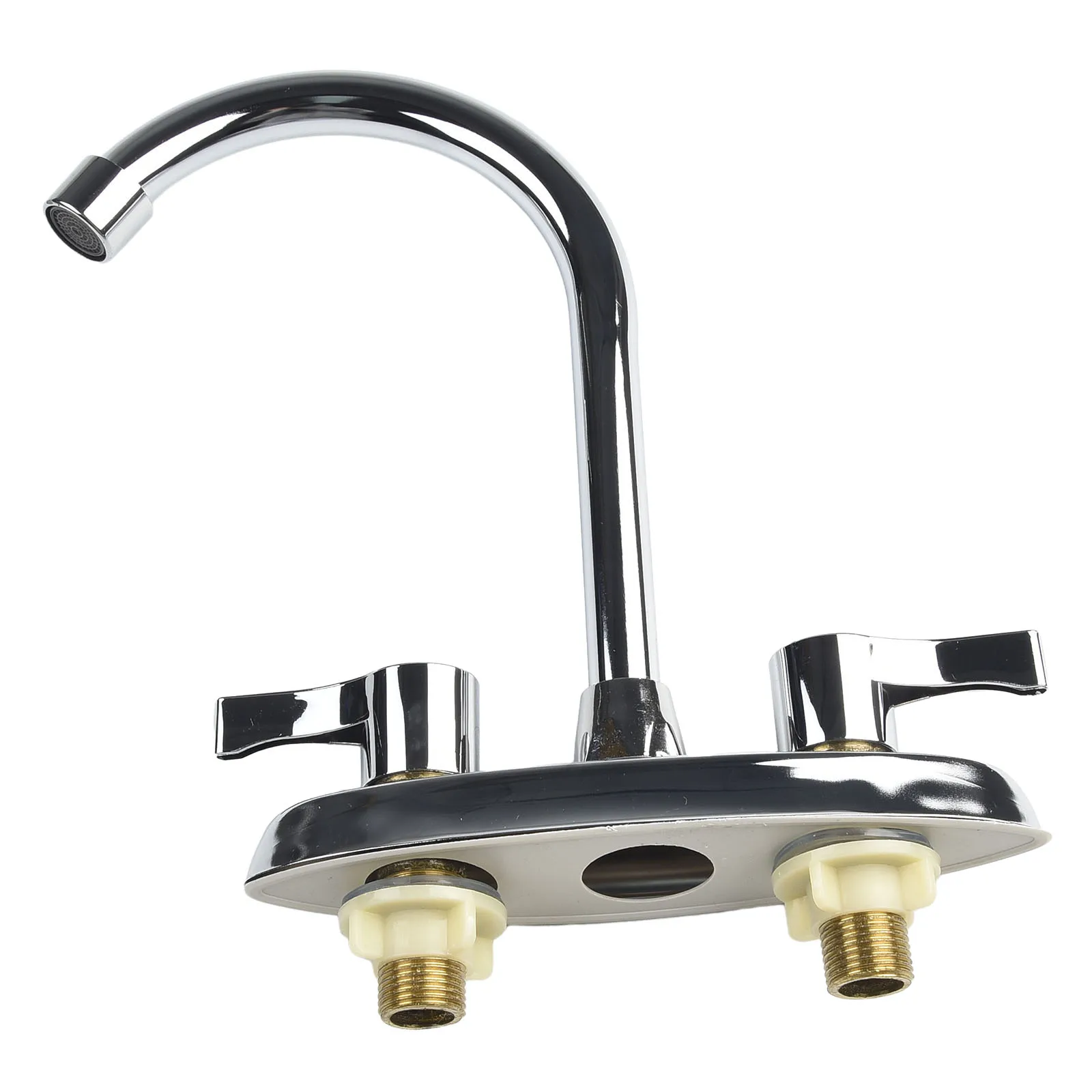 

Sturdy Durable Brass Double Hole Handle Kitchen Faucet Rotary Tap Hot & Cold Water Support Perfect for Basins and Sinks
