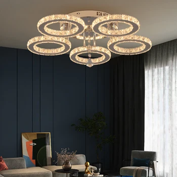 Crystal Led Ceiling Lamp With Remote Control Modern Chandelier Light Hanging Pendant Lamps Indoor Decora Surface Mounted Fixture 3