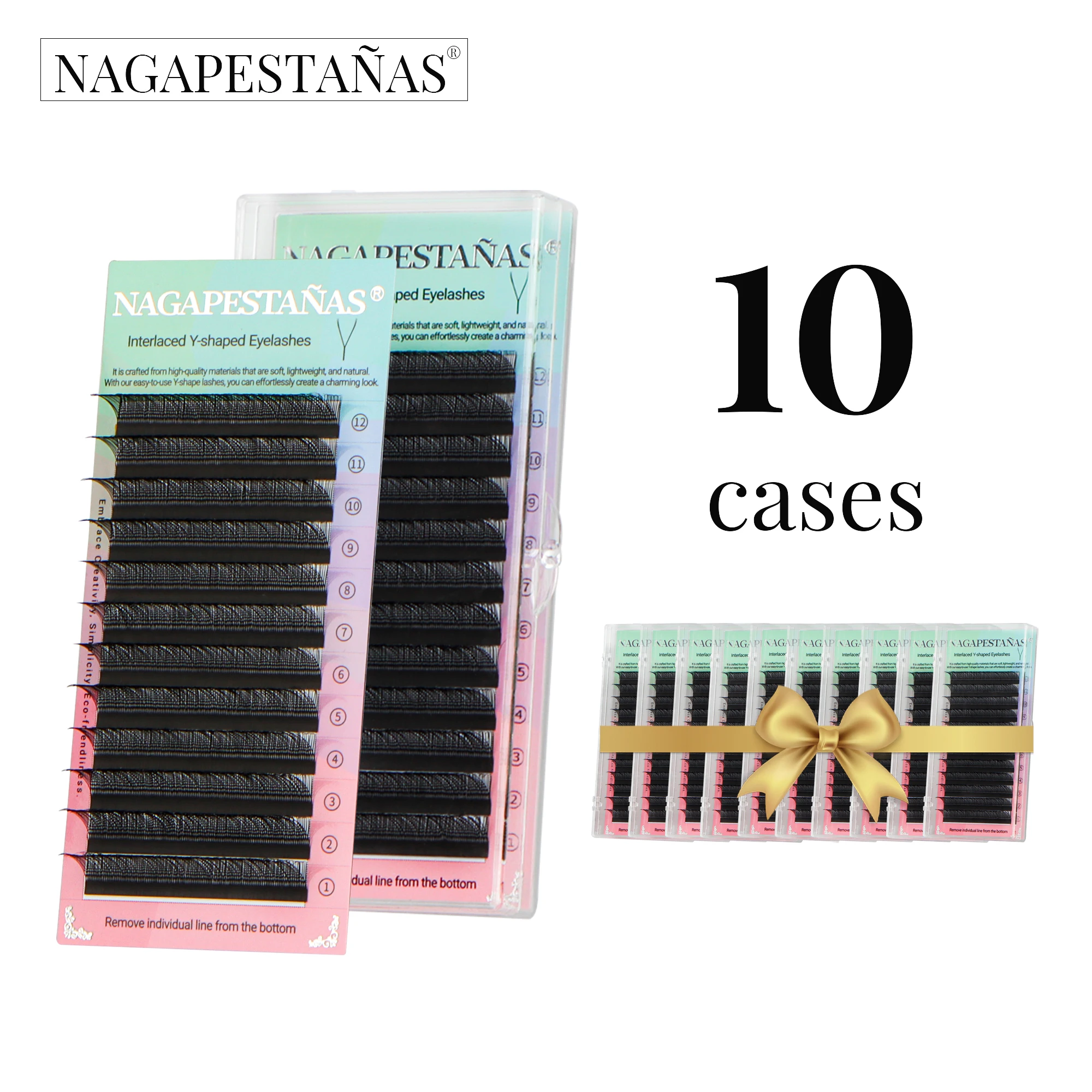 

NAGAPESTAÑAS 10 PCS YY Shape double Tips Premium hand woven natural lashes soft light no NAGARAKU best makeup supplies lashes