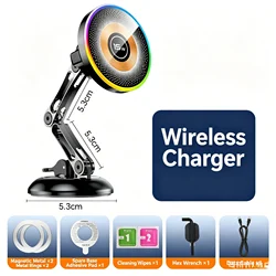 Magnetic Car Wireless Charger Stand with 15W Fast Charging and Phone Holder Bracket (Wireless charger)