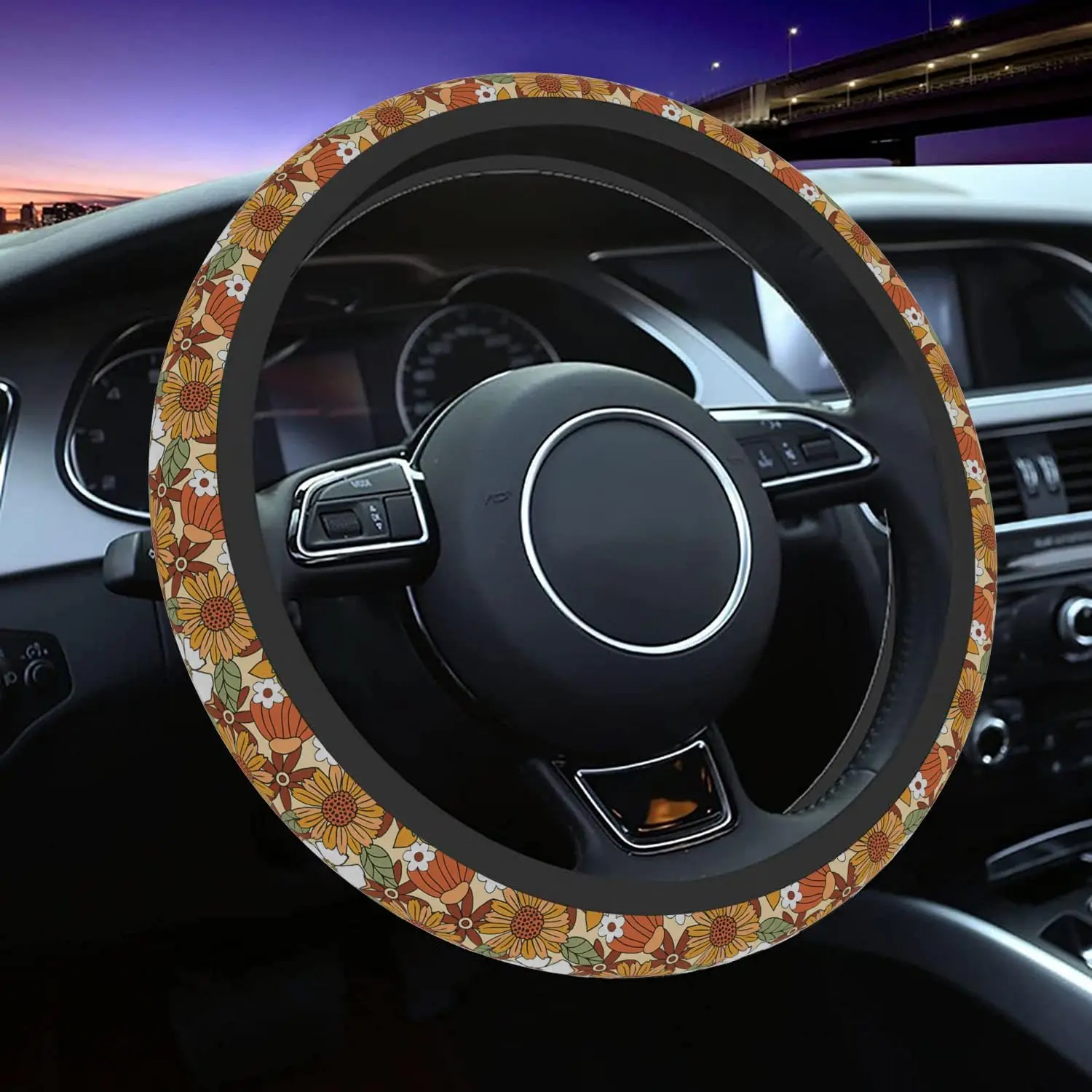 

Flower Hipple Wildflowers Steering Wheel Cover Auto Steering Wheel Protector Anti-Slip Breathable and Sweat Universal One Size