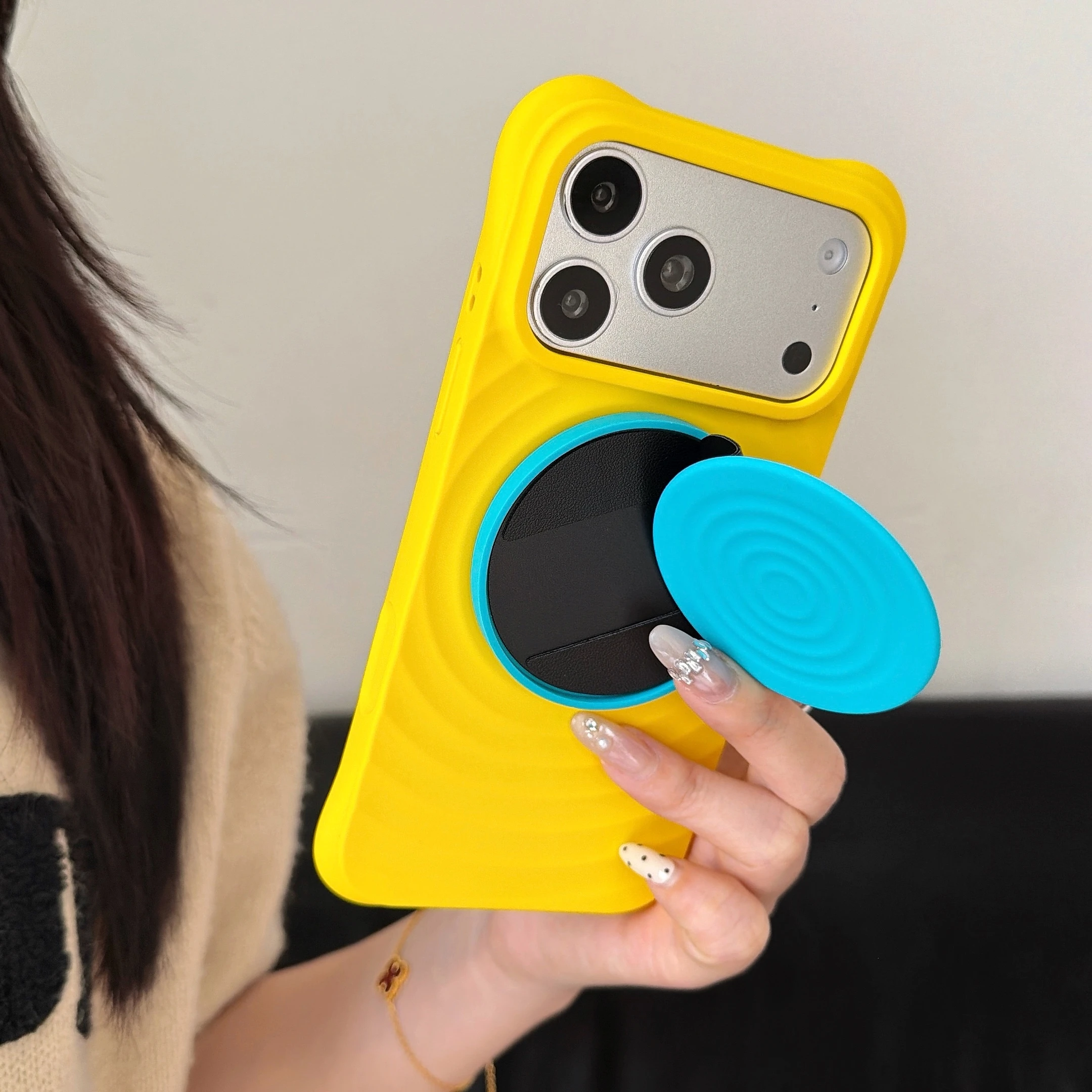 Pastel Matte Wavy Ring Holder Slim Phone Case Cover