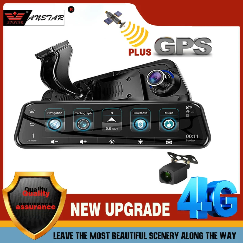 Anstar 10'' 4G Rearview Mirror Car DVR 1080P Video Record Dash Cam Dual Lens ADAS GPS Navigation Auto Registrar Camera