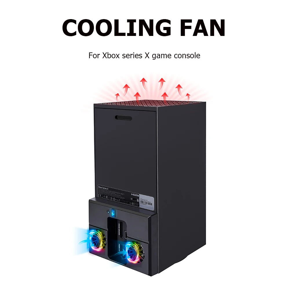 Heat Dissipation Fan Vertical Cooling Fan with Dual Fans and USB Port Host Side Radiator RGB Colorful for Xbox Series X Console