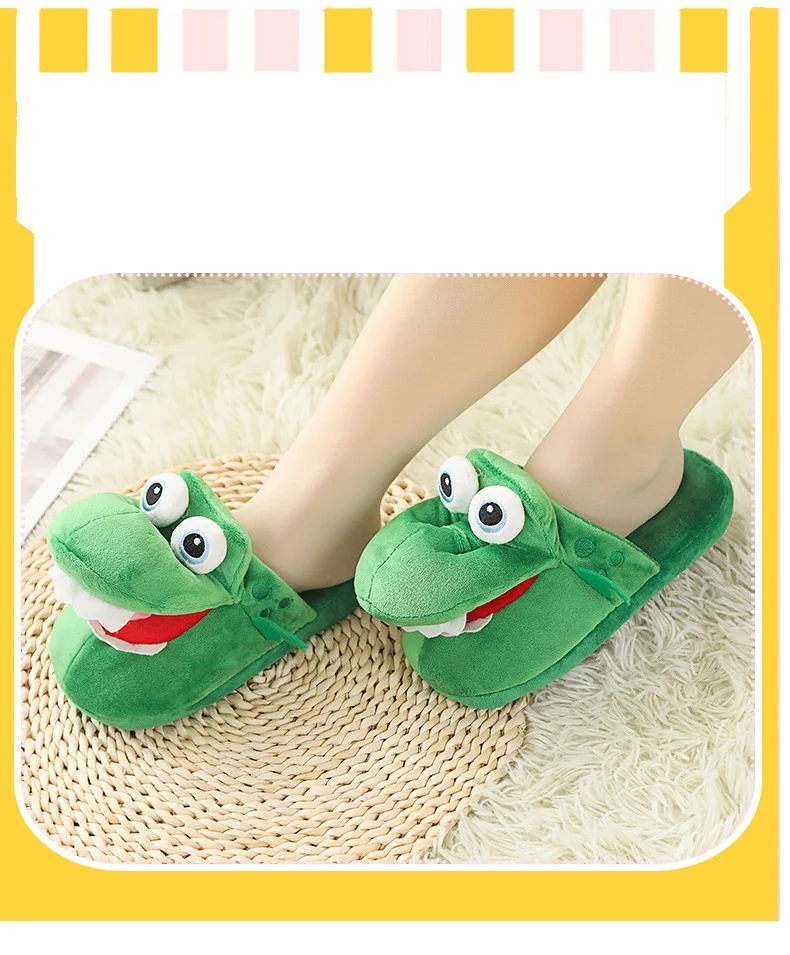 Neue verspielte Krokodil-Hausschuhe mit beweglichem Mund, lustiges Pop-up-Tier-Design, Schuhe für Damen und Mädchen, weiche Plüsch-Hausschuhe – Detail 11
