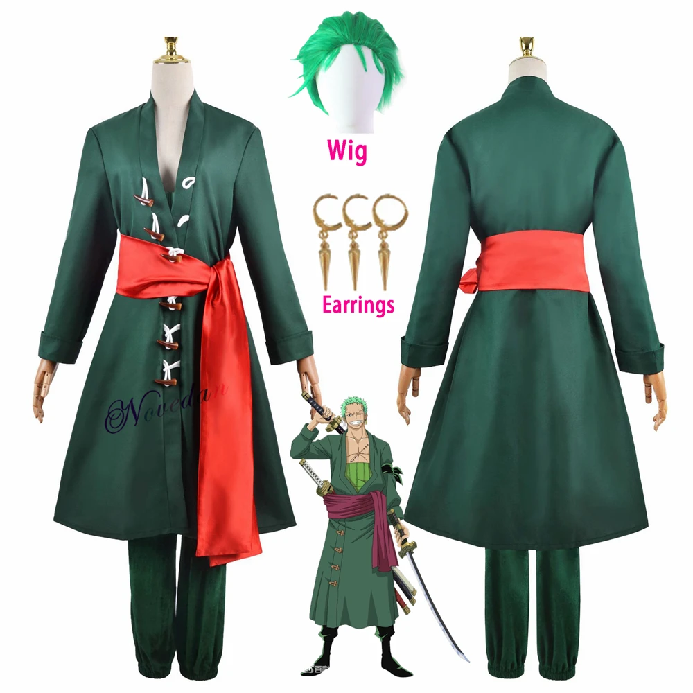 Anime One Wano Law Piece Roronoa Zoro Cosplay Costume Earrings Wig Hair ...