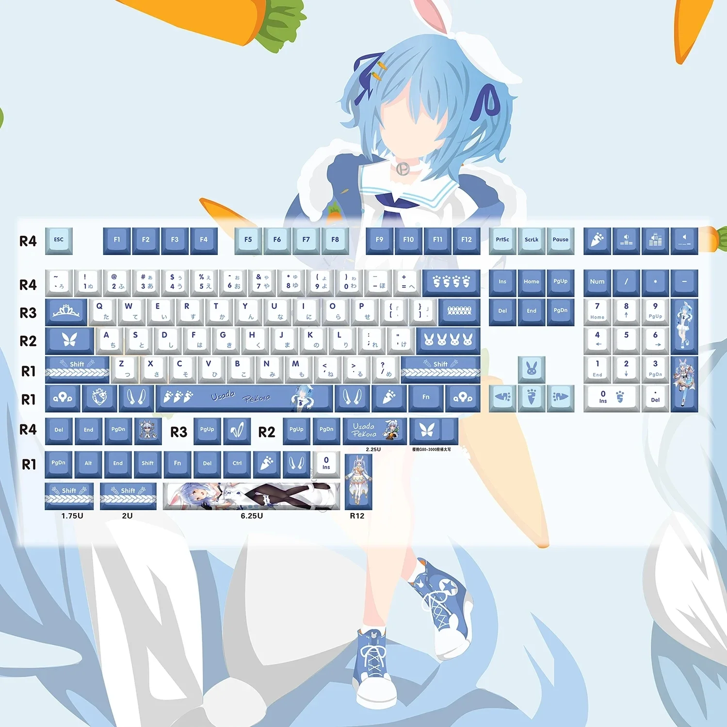 

130 Keys/Set Usada Pekora Key Cap Hololive Vtuber Anime Key Cover PBT DYE Cherry MX Switch Keycap for Mechanical Keyboard