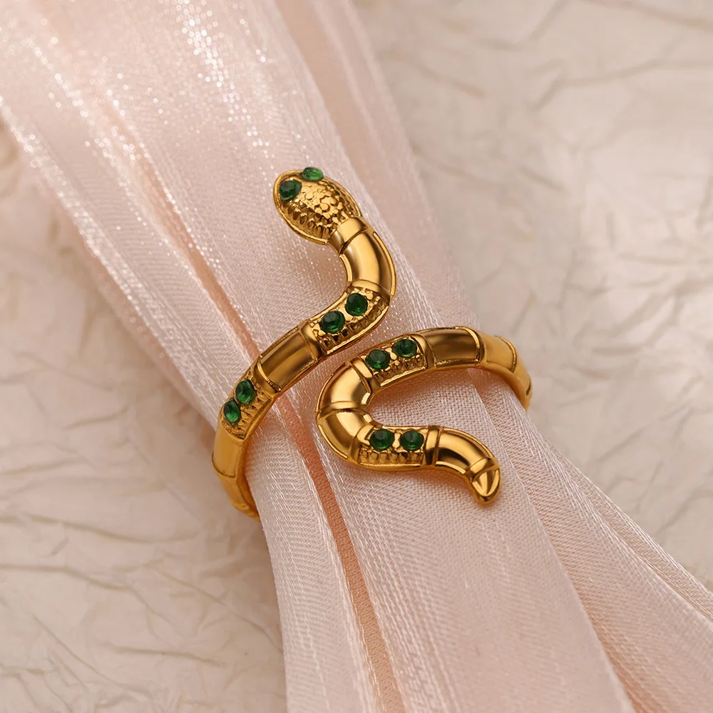 Geometric Zircon Rings Stainless Steel Gold Color For Women