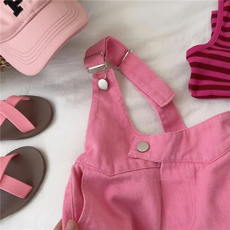 Cute Girls Summer Clothes Set Stripe Tank Top Overall