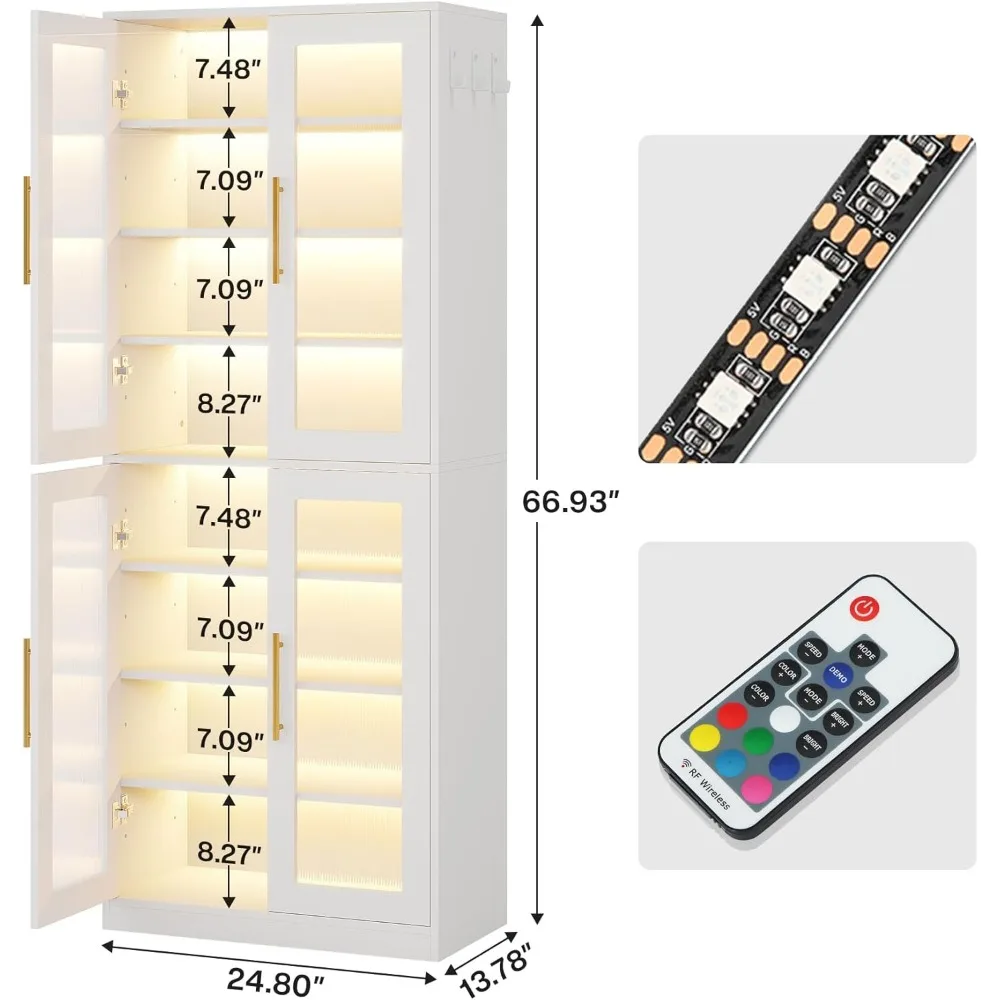 Tall Shoe Storage Cabinet with Acrylic Doors and LED Lights,  Entryway Shoe Organizer Rack with Adjustable Shel 2