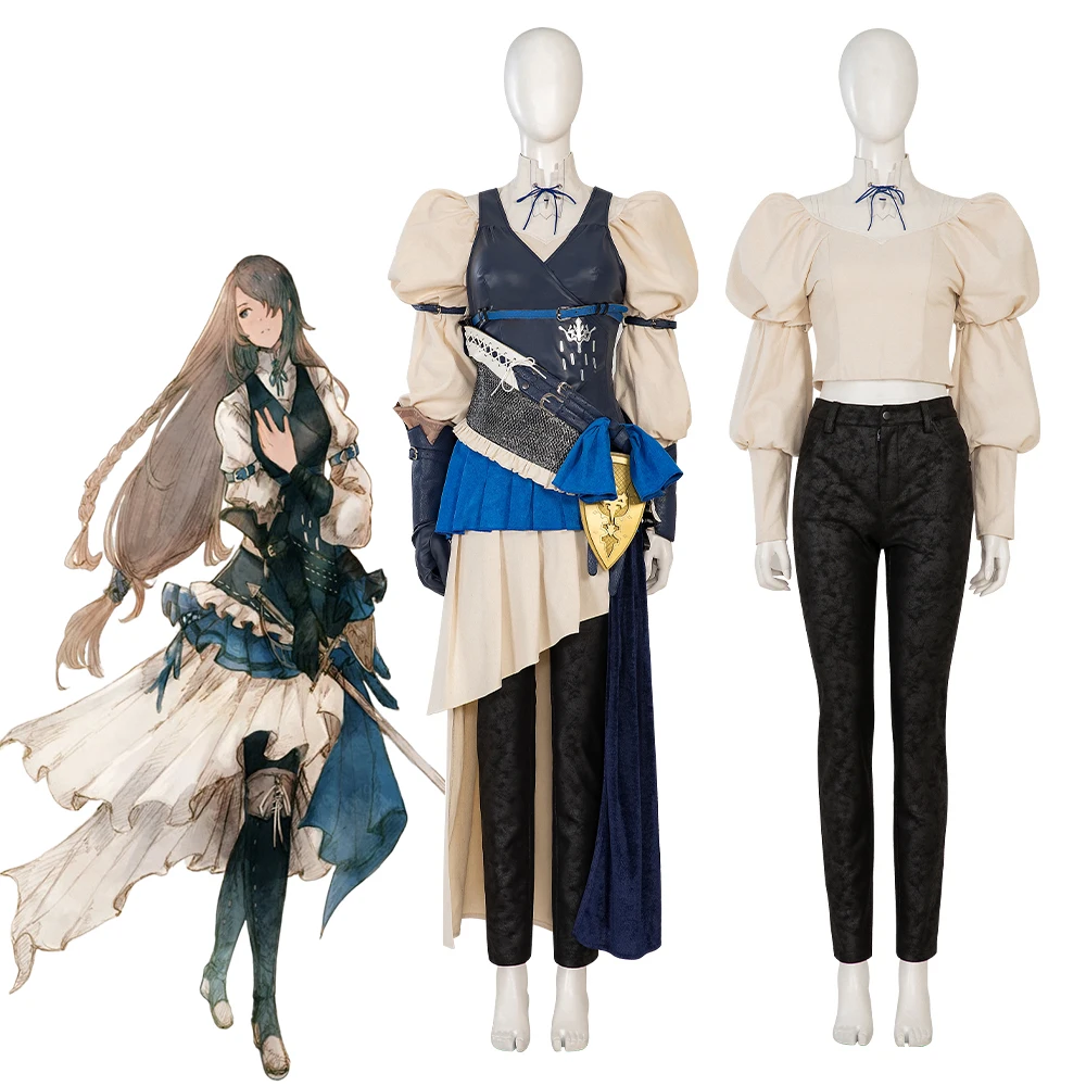 

Final Fantasy XVI Game Jill Warrick Cosplay Women's Unique Puff Sleeves Top Tube Dress Full Set Halloween Party FF16 Combat Suit
