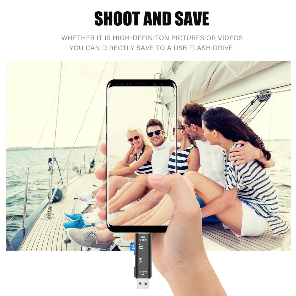 JASTER CARD READER 5 In 1 Type C, USB Micro USB Micro SD High Speed For Car Phone - Image 3