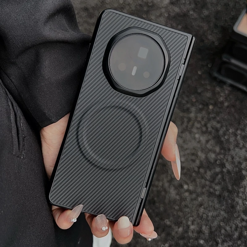 Luxury Carbon Fiber Pattern PU Leather Folding Wireless Charging Phone Case