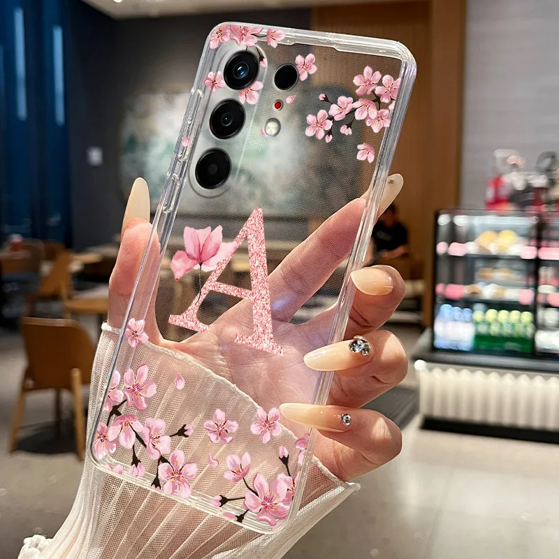 Floral Letter Transparent Slim Soft TPU Silicone Phone Case Cover