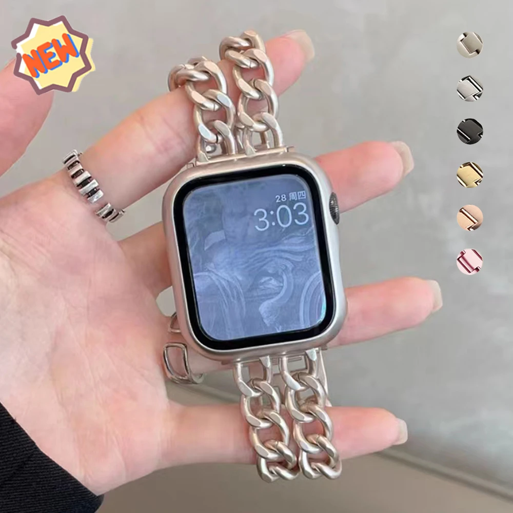 

Luxury Bracelet For Apple Watch Metal Gold Band 7 41 45mm 44mm 38mm 42mm Women Stainless Steel Strap For iWatch Series 6 SE 5432