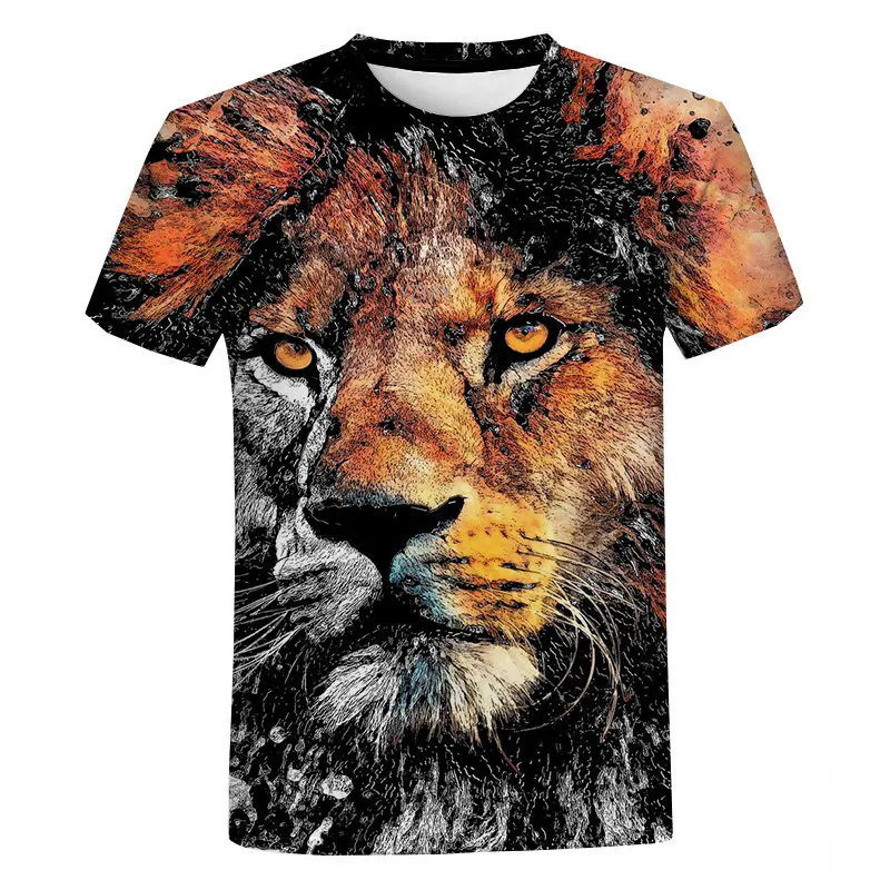 

2023 New 3D Print Lion Shirt Summer Casual Streetwear O Neck Short Sleeve Clothing Men's T-shirt Male Cool Tees
