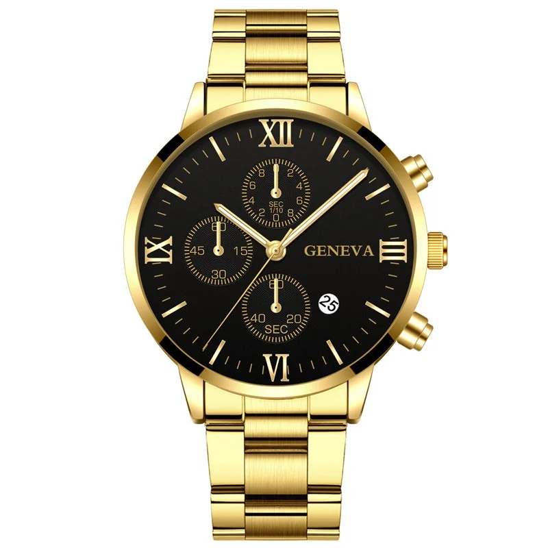 Geneva Fashion Mens Watches Luxury Gold Stainless Steel Quartz Wrist Watch Men Business Casual Calendar Clock relogio masculino 