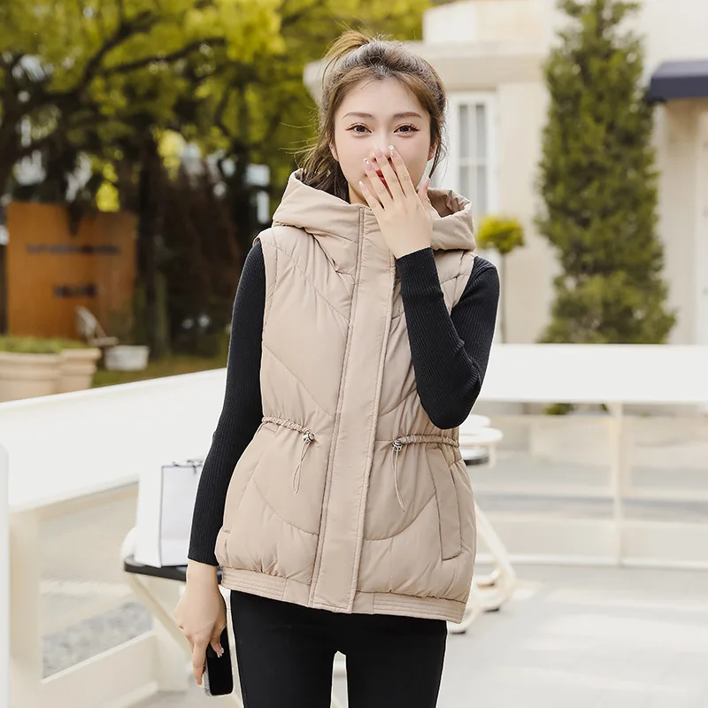 

Autumn Winter Sleeveless Puffer Jacket Women Down Cotton Vest Black White Hooded Waistcoat Windproof Thick Warm Vest New Mujer