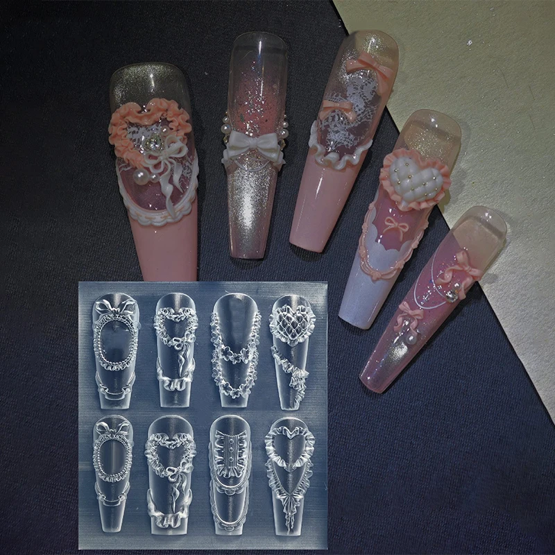 리본 꽃 실리콘 네일 몰드 3D 입체 네일 아트 데코 DIY 스탬핑 매니큐어 도구