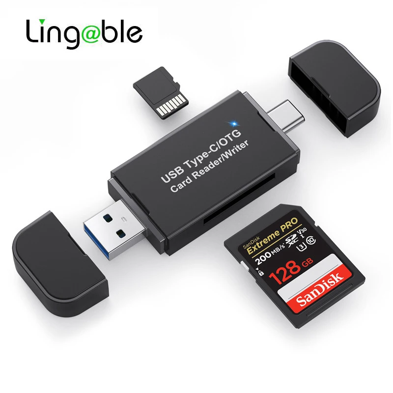 

Lingable Card Reader 3 in 1 USB 2.0/USB3.0/Type C/Micro USB2.0 to SD Micro SD TF Memory Cardreader OTG Adapter for Camera PC