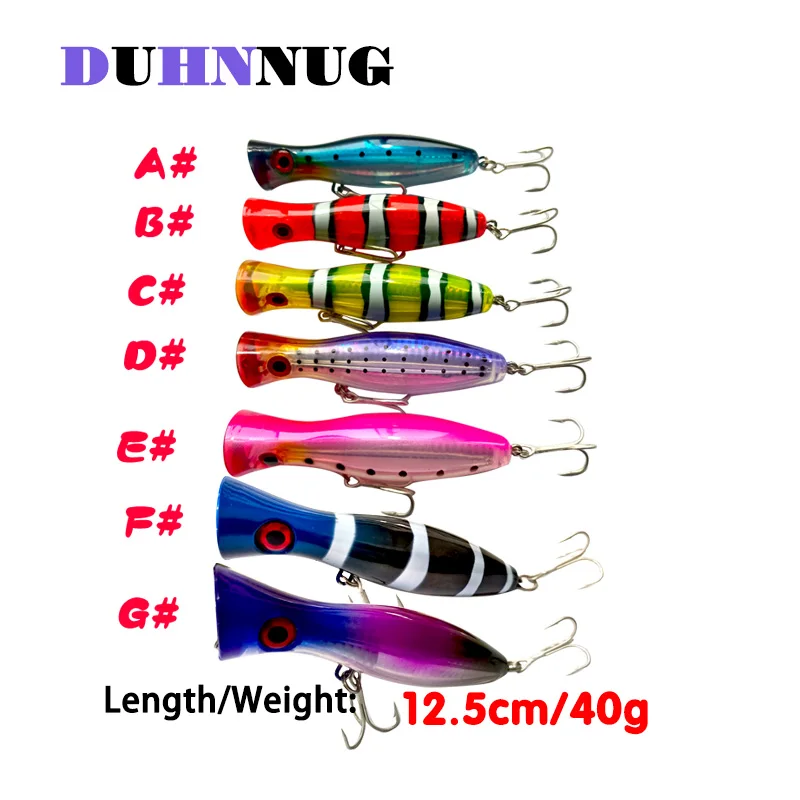 

7PCS/Lot Popper Wobbler Artificial Topwater Fishing Lure 12.5cm 40g Shot Crankbait Plastic Fishing Bait 7 Colors Pike Bass Lure