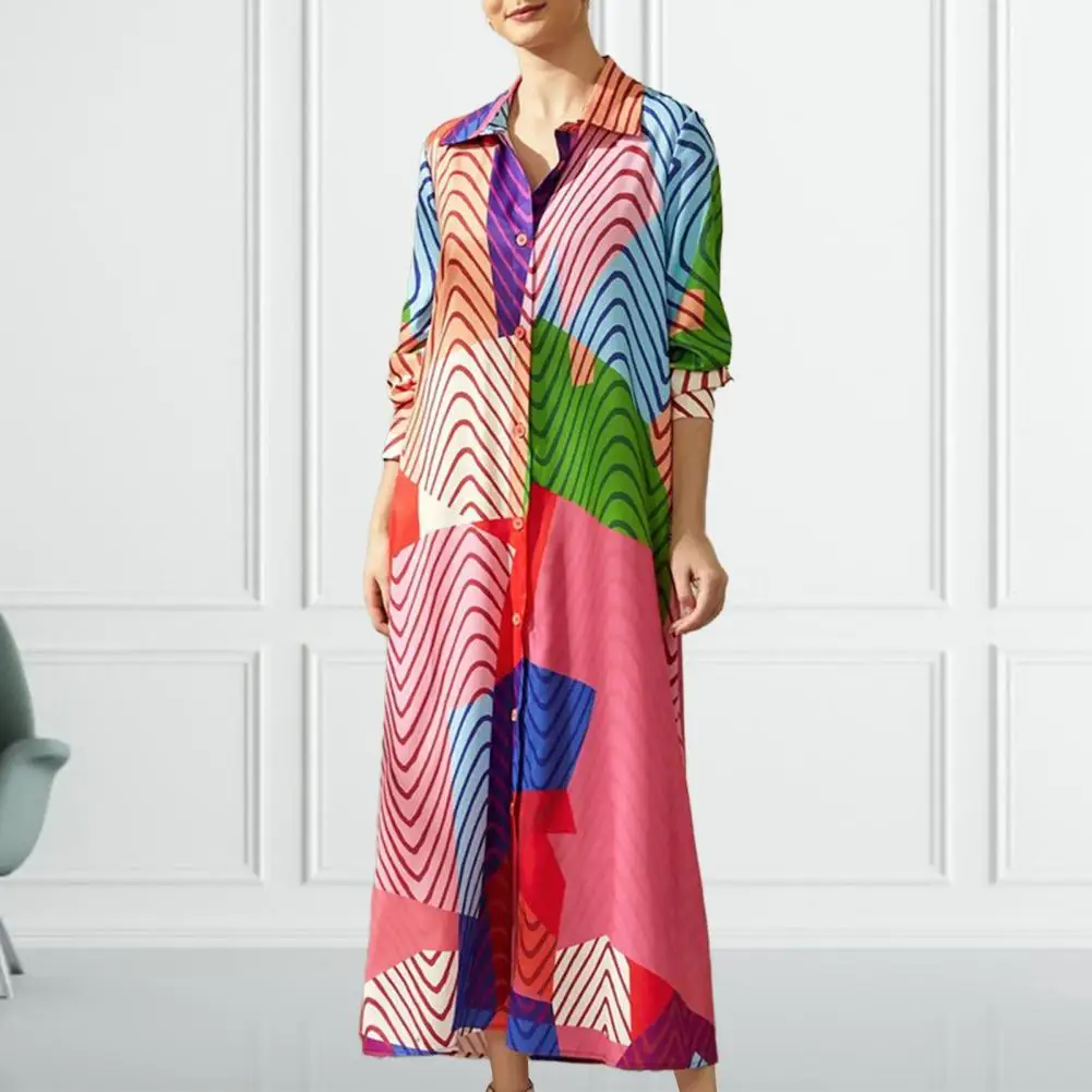 

Women Dress Artistic Colorblock Dresses Exaggerated Prints Loose Fit Ankle Length for Fashion-forward Ladies Women Printed Dress