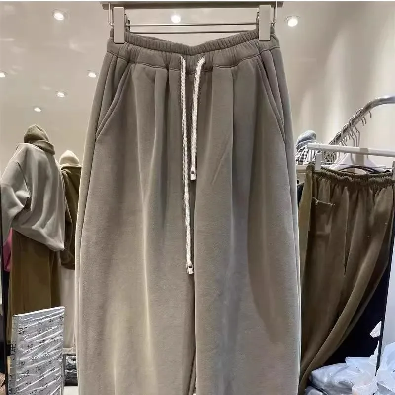 남성용 두꺼운 양털 안감 루즈한 허리 하란 바지 캐주얼 바지 편안한 폴리에스테..