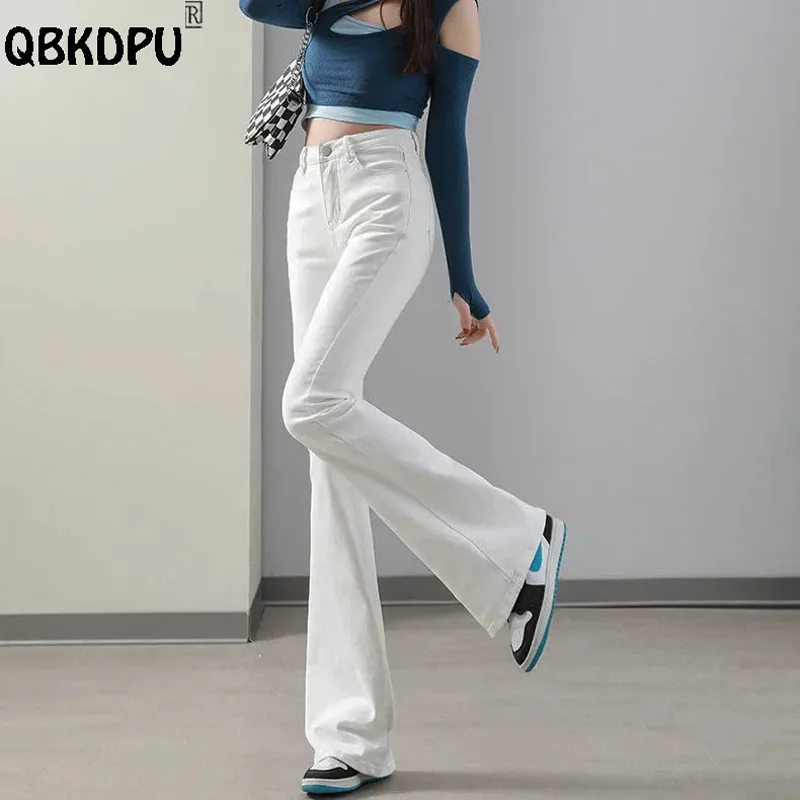 Fashion High Waist White Flare Jeans Women Casual Bell-Bottoms Skinny Vaqueros Spring Slim Denim Pants Ankle Bell-Bottoms Capris