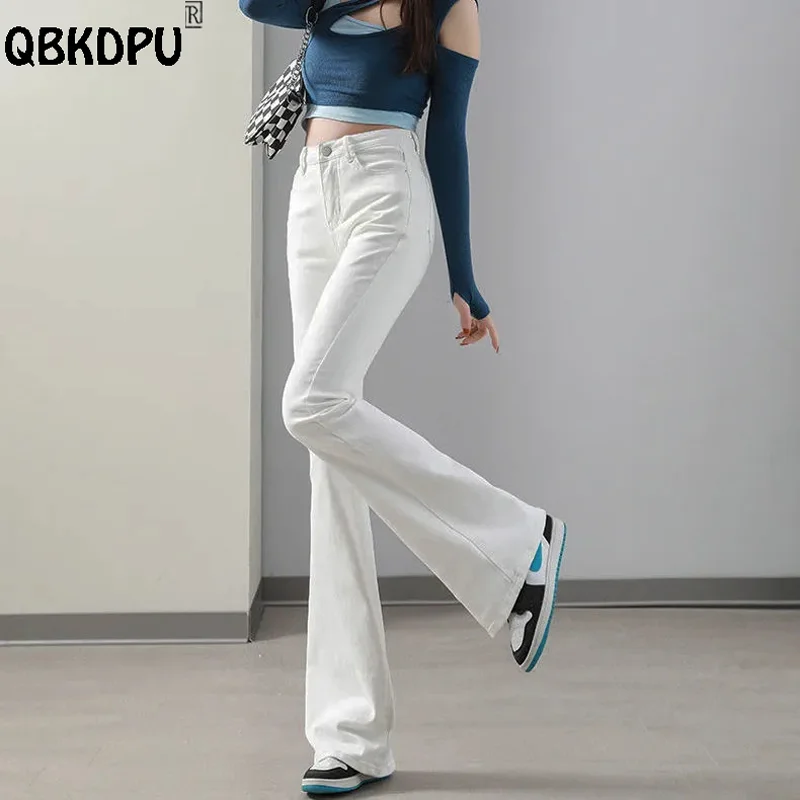 

Fashion High Waist White Flare Jeans Women Casual Bell-Bottoms Skinny Vaqueros Spring Slim Denim Pants Ankle Bell-Bottoms Capris