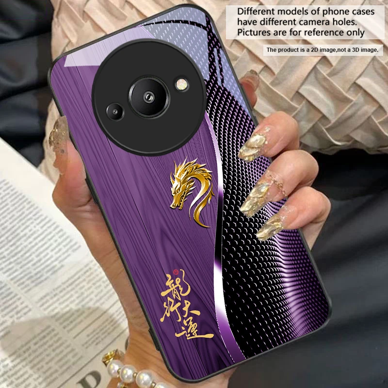 Elegant Black Tempered Glass Phone Case with Traditional Dragon Totem Design