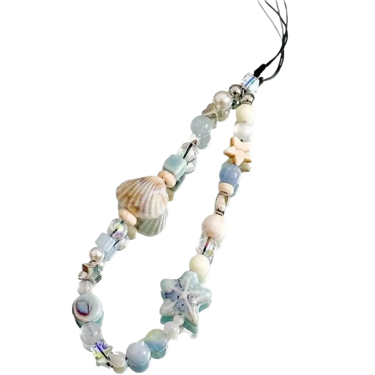 INS Blue Star Seashell Beaded Phone Strap Cute Charm Chain Woman Girl Mobile Phone Case DIY Pendant