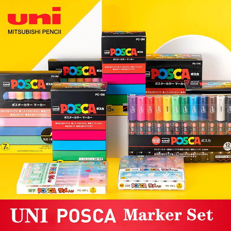

Full Set UNI POSCA Markers Pen PC-1M PC-3M PC-5M POP Advertising Poster Graffiti Pen Suitable For Sketchbook Comic Stationery
