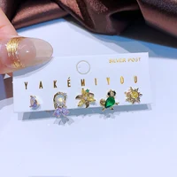 MIGGA 5pcs Fairy Cute Small Princess Stud Earrings Set for Women Girls Gold Color Cubic Zircon Jewelry 2
