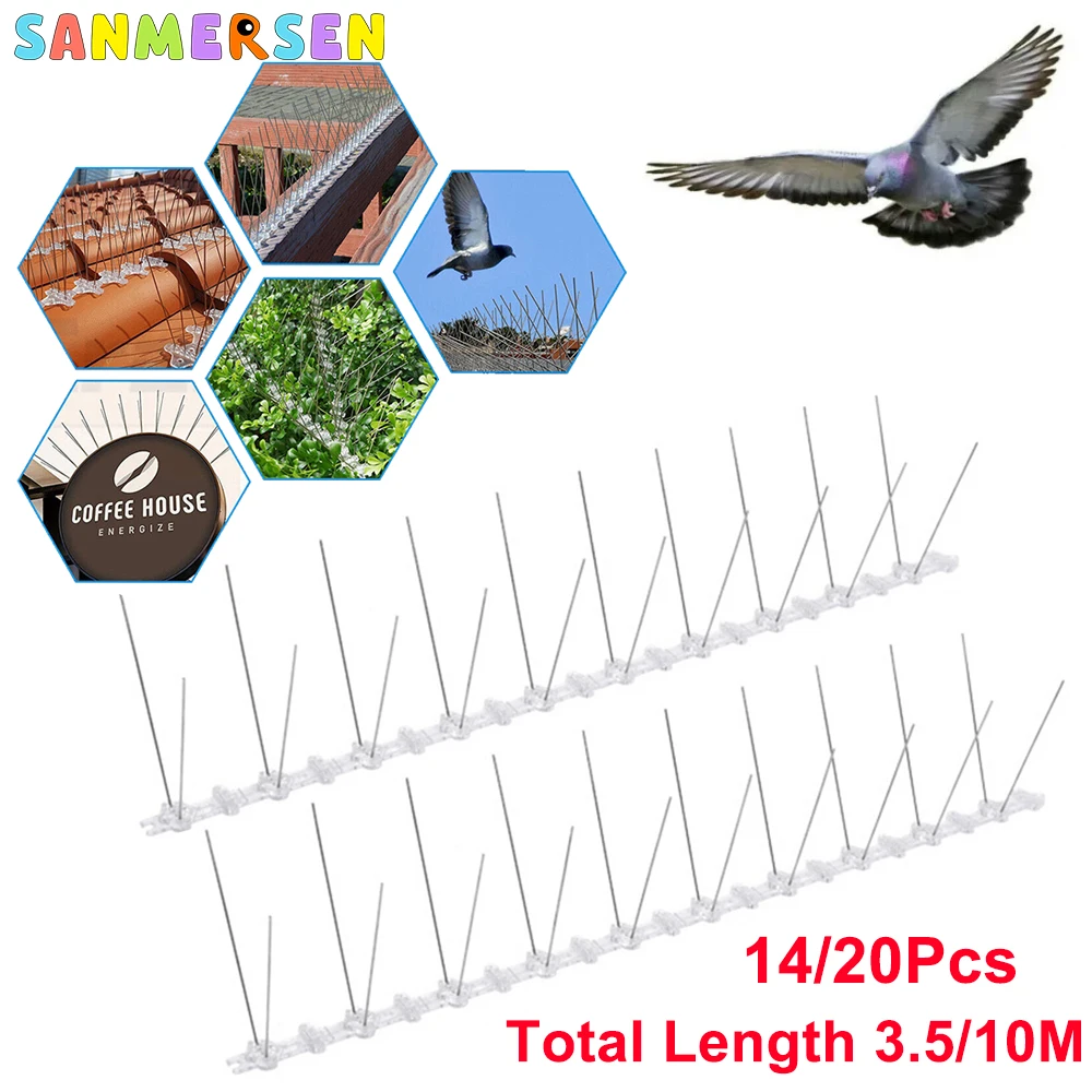 

14/20Pcs Anti Bird Spikes 3.5/10M Stainless Steel Pigeons Bird Repellent Deterrent Garden Anti Pigeons Spikes Scarer Thorn Nail