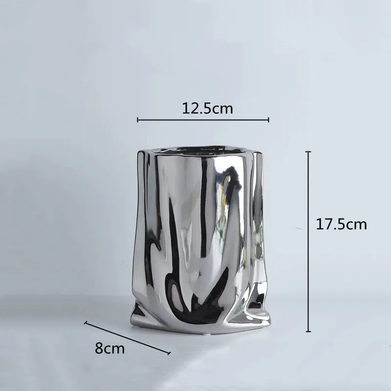 Vaso Decorativo In Ceramica Color Argento 24 Cm - Stile Shabby Chic Francese - Vaso Da Tavolo Per Matrimoni, Centrotavola, Fiori Artificiali - Druline