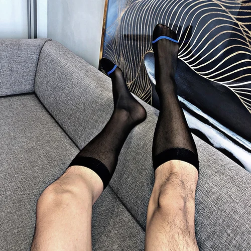 CLEVER-MENMODE 섹시한 얇은 양말 남성 메쉬 얇은 스타킹 통기성 메쉬 통기성 메쉬 남성 양말 3