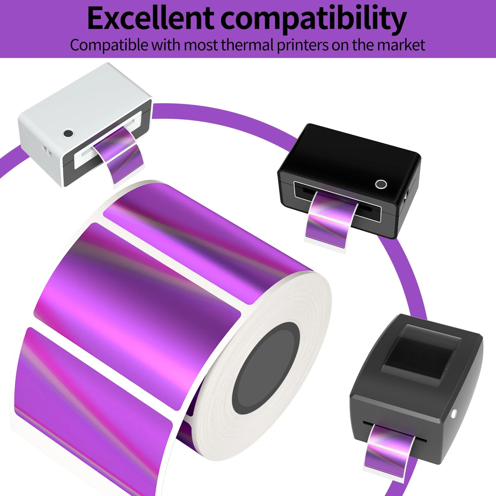 Purple Thermal Reflective Labels 40mm * 30mm / 1.58 inches * 1.18 inches Multifunctional Self-adhesive Laser