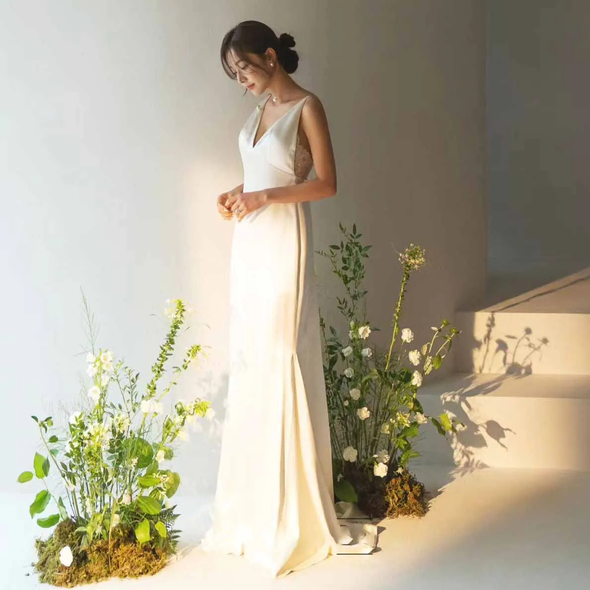 

GIOIO V-Neck Korea Garden Evening Dresses Pleat Sleeveless Formal 프롬드레스 Floor Length Elegant Prom Growns Party Women Bride